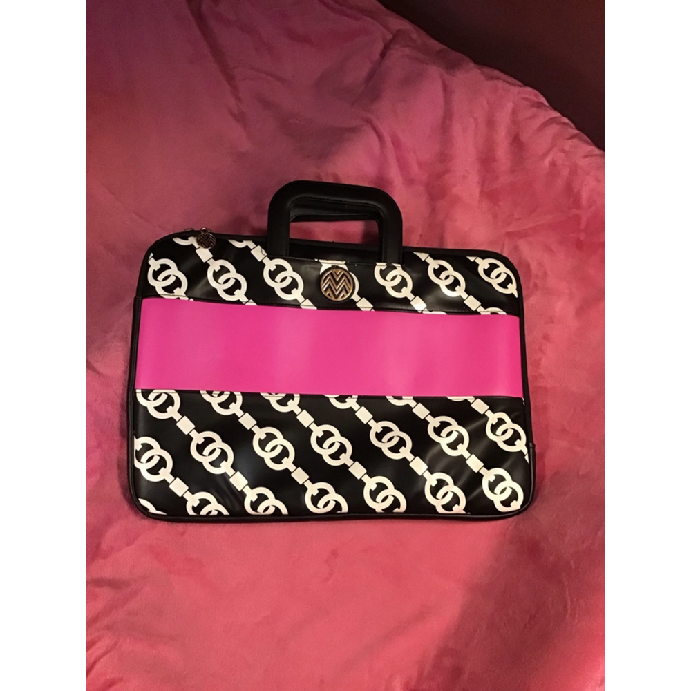 Black Hot Pink White Chain Laptop Bag NEW - Picture 11 of 16